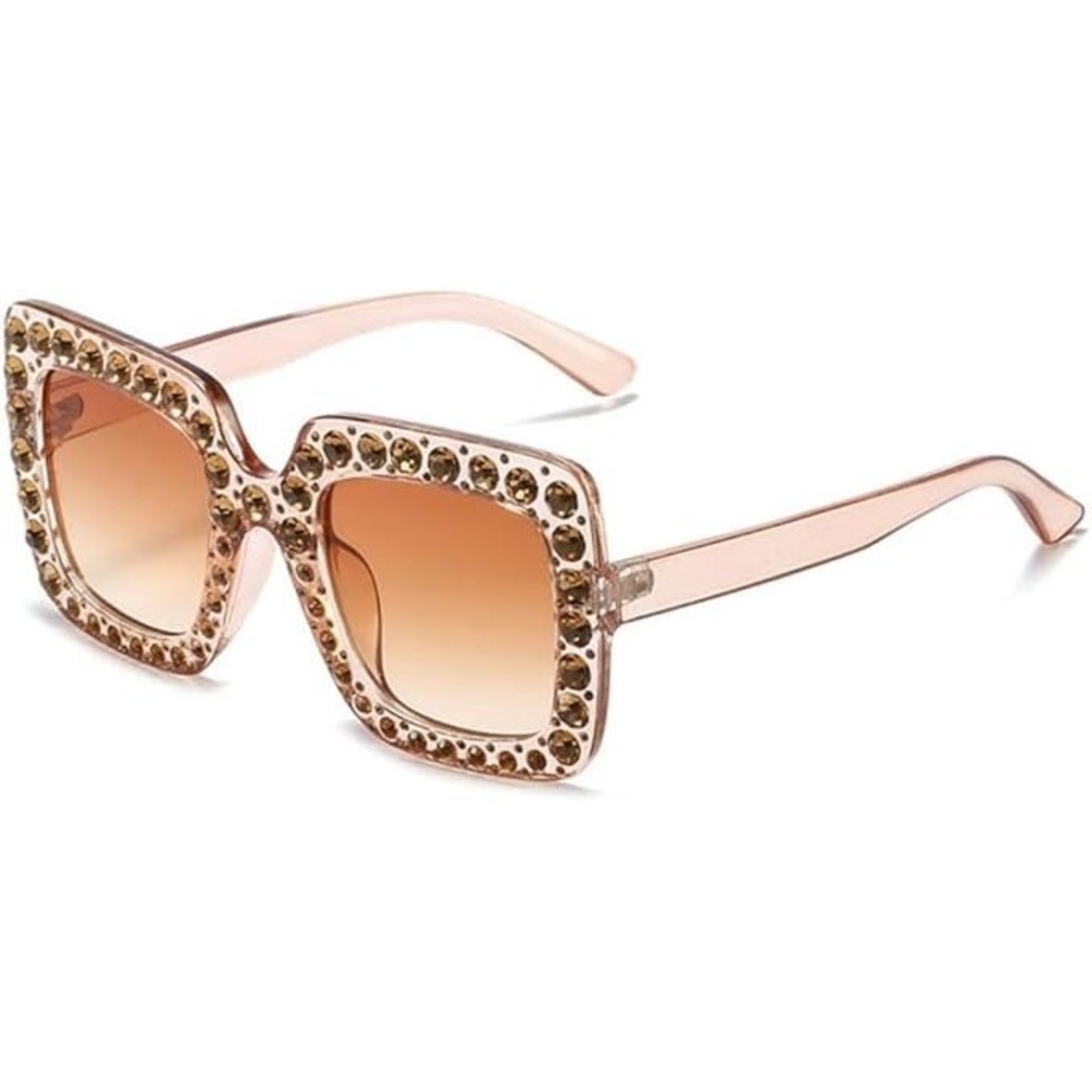 Diamond  Sunglasses Women Square Oversized Fashion‎ Shades Designer Brown Lens